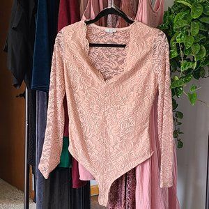 Iris Lace Long Sleeve Bodysuit - Pink/Blush | Size L